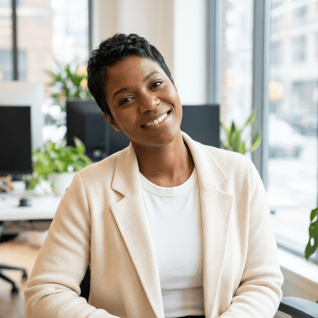 Office administrator at a desk with a laptop and phone