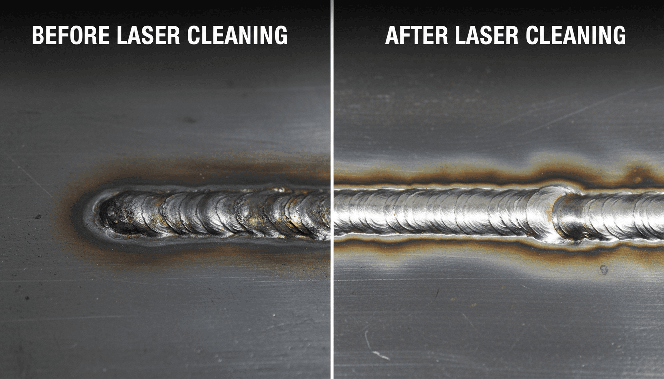 Laser cleaned weld seam on metal