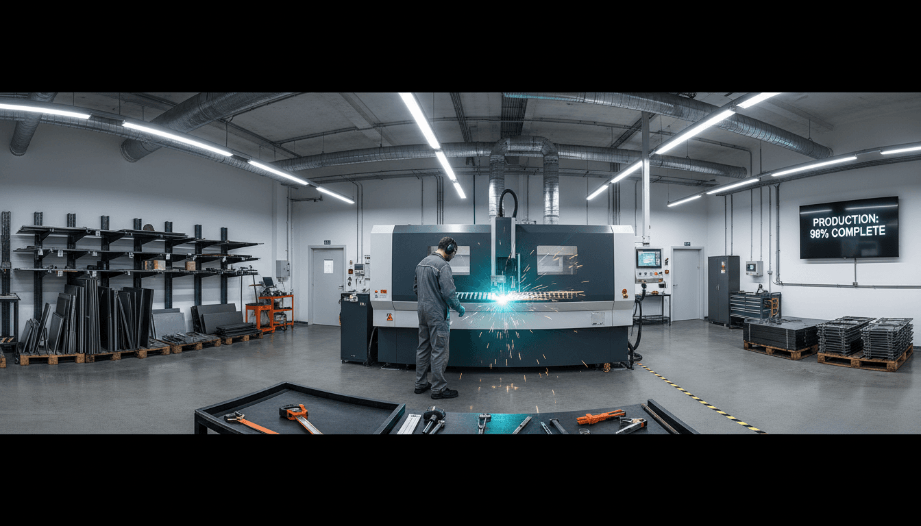 laser worker in protective gear operating machinery