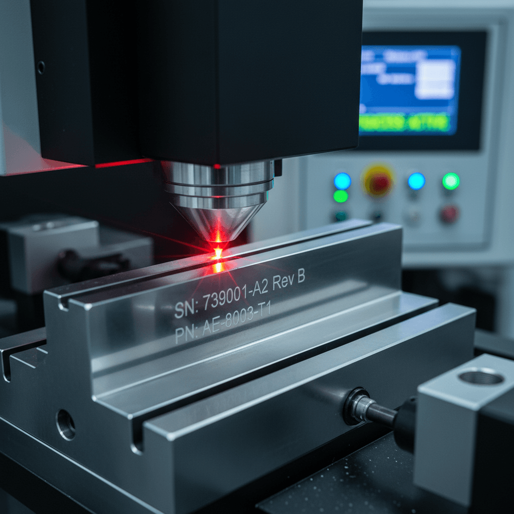 Laser engraving a serial number onto a metal part